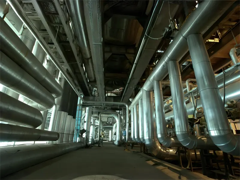 industrial pipeline corridor, biodiesel production plant infrastructure, chemical processing pipeline system, stainless steel process piping, biofuel manufacturing facility